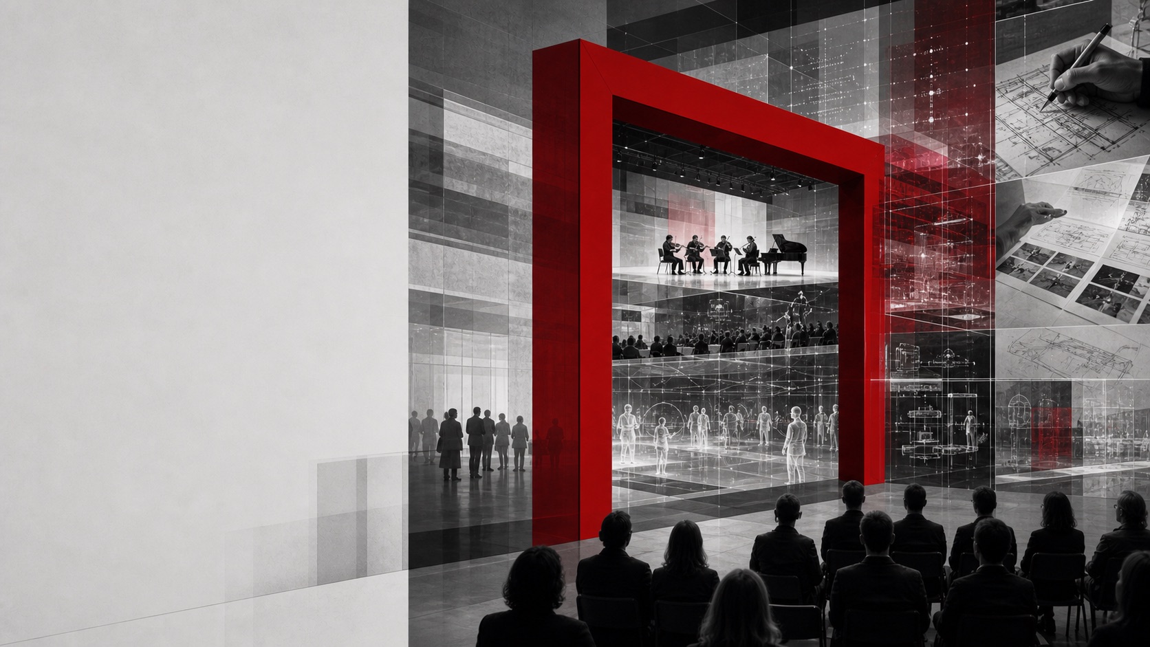Portale rosso verso un percorso di esperienze immersive musicali multi-livello