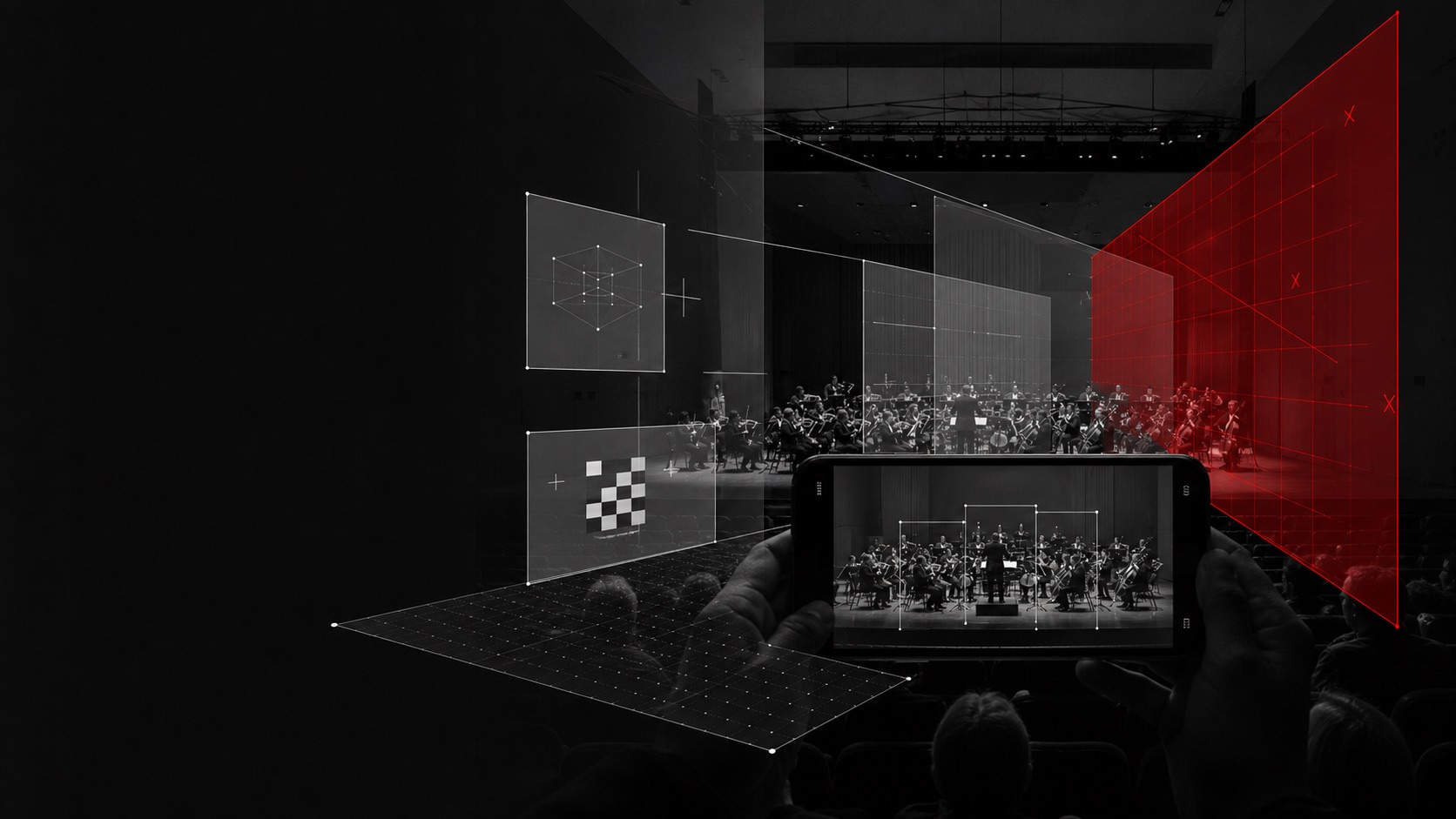 Layer di realtà aumentata sopra un concerto live visti attraverso uno smartphone